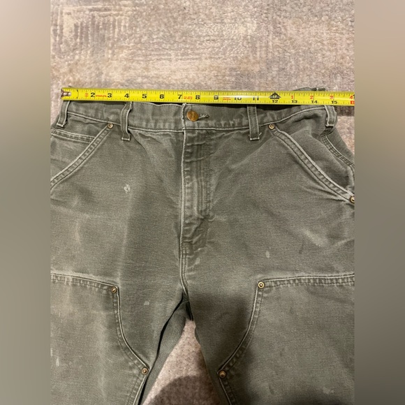 VTG Carhartt Double Knee Carpenter Pants Moss Green Distress 32x30 B01 MOS USA - Picture 10 of 12